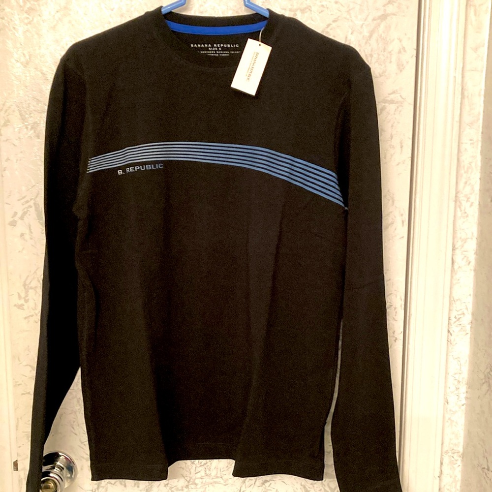 Banana Republic long sleeve shirt. Black with light blue stripe on front.